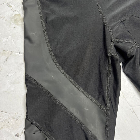 Terez SIZE Small Star Laser Cut Vegan Leather Panel Leggings Black Mesh 2241 - Picture 10 of 12